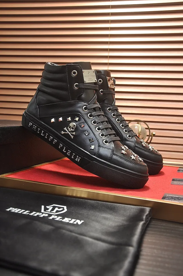 Philipp Plein Black Silver High-Top Studded Chunky Sneakers 9