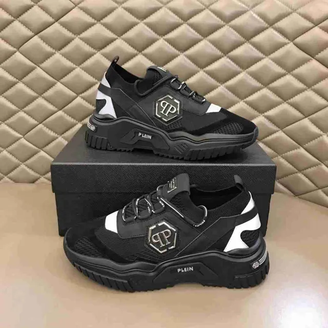 Philipp Plein Tênis pretos e brancos com upper de malha, sola esculpida e sola chunky 4