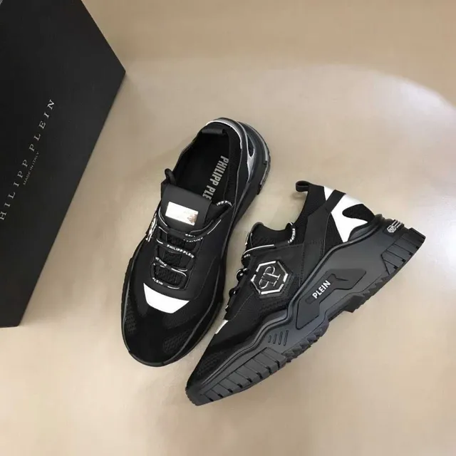 Philipp Plein Tênis pretos e brancos com upper de malha, sola esculpida e sola chunky 5
