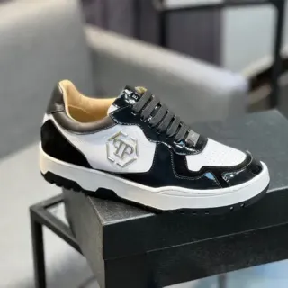 Philipp Plein Black White Panelled Upper Patent Leather Accents Lifestyle Sneakers