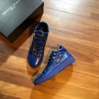 Philipp Plein Blue Silver High-Top Metallic Hardware Lifestyle Sneakers