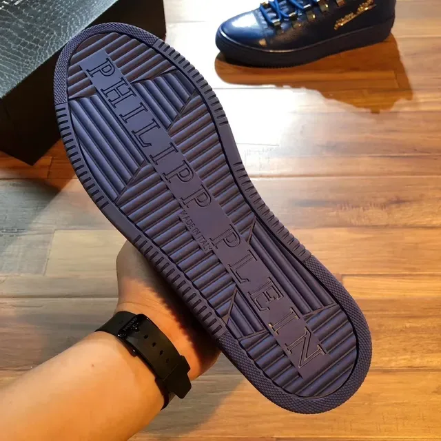 Philipp Plein Tênis Lifestyle Azul Prata Cano Alto Hardware Metálico 2