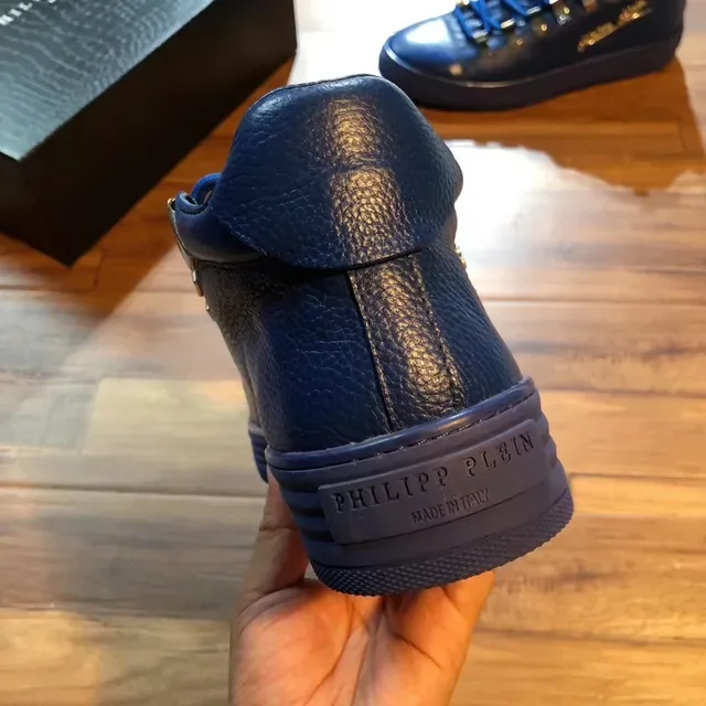 Philipp Plein Tênis Lifestyle Azul Prata Cano Alto Hardware Metálico 3