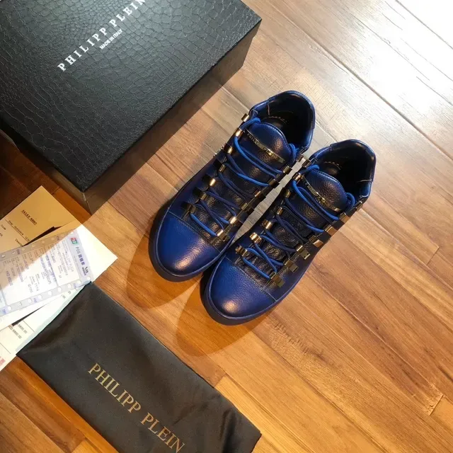 Philipp Plein Tênis Lifestyle Azul Prata Cano Alto Hardware Metálico 4