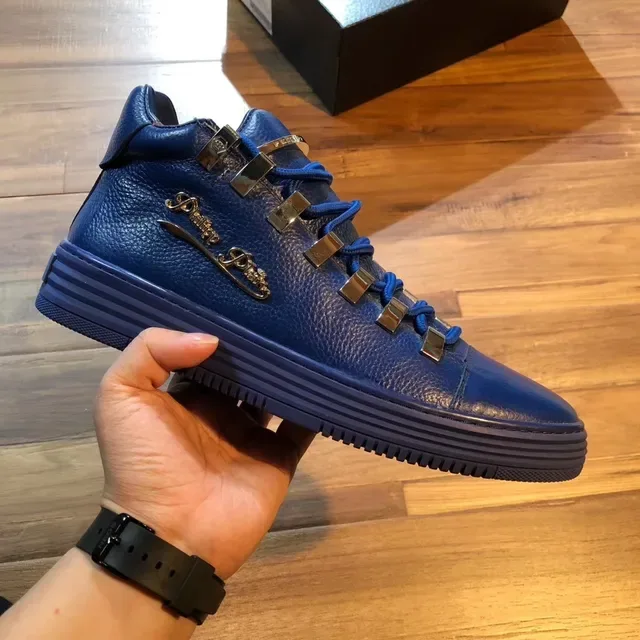 Philipp Plein Tênis Lifestyle Azul Prata Cano Alto Hardware Metálico 5