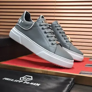 Philipp Plein ग्रे लेदर प्लेटफॉर्म लाइफस्टाइल स्नीकर