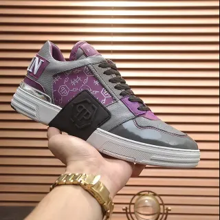 Philipp Plein Gray Purple Layered Leather And Synthetic Upper Glossy Patent Toe Cap Lifestyle Sneakers
