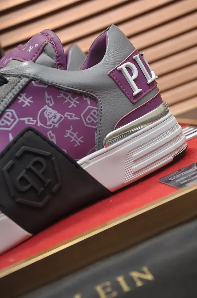 Philipp Plein Gray Purple Layered Leather And Synthetic Upper Glossy Patent Toe Cap Lifestyle Sneakers 2