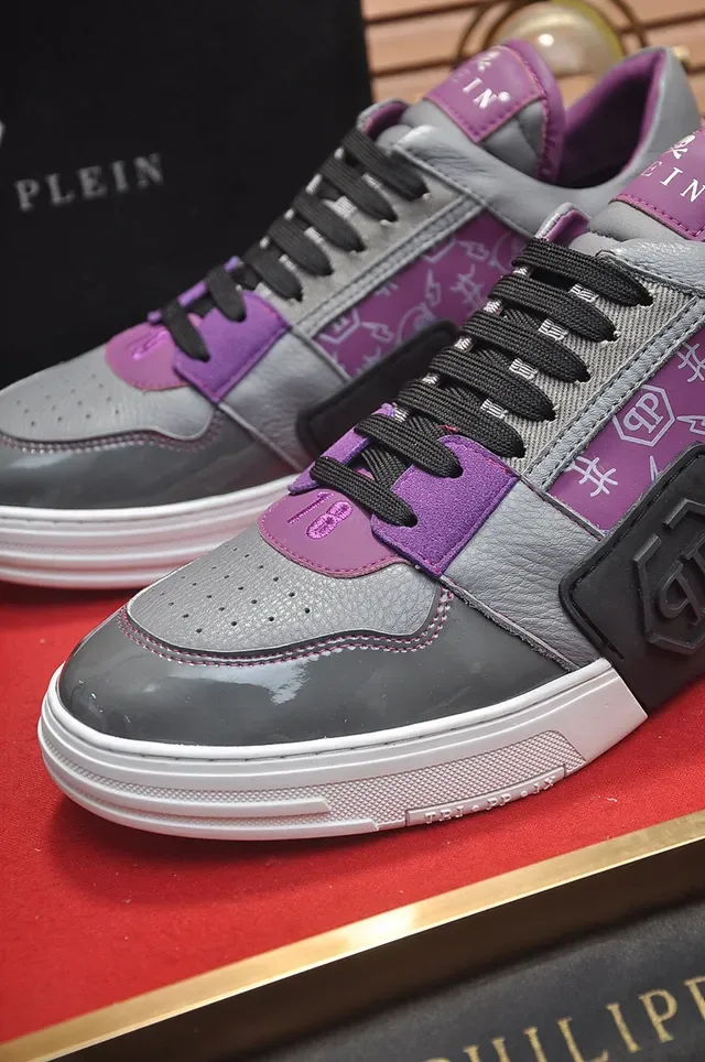 Philipp Plein Gray Purple Layered Leather And Synthetic Upper Glossy Patent Toe Cap Lifestyle Sneakers 3