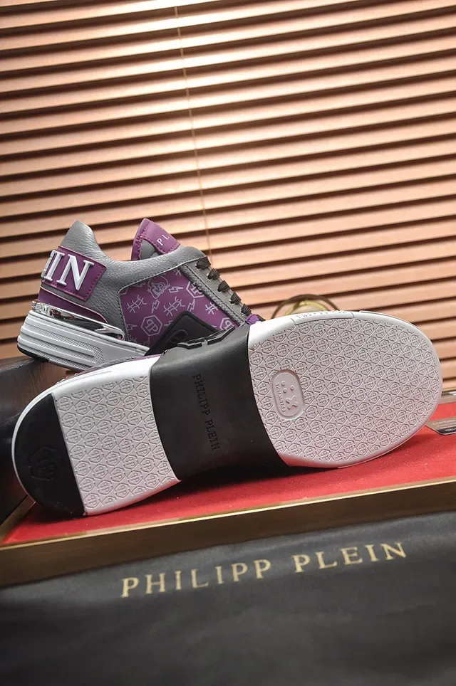 Philipp Plein Gray Purple Layered Leather And Synthetic Upper Glossy Patent Toe Cap Lifestyle Sneakers 4
