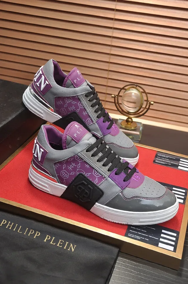 Philipp Plein Gray Purple Layered Leather And Synthetic Upper Glossy Patent Toe Cap Lifestyle Sneakers 5