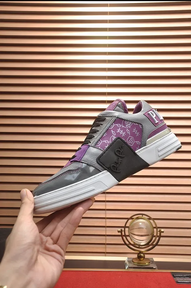 Philipp Plein Gray Purple Layered Leather And Synthetic Upper Glossy Patent Toe Cap Lifestyle Sneakers 6