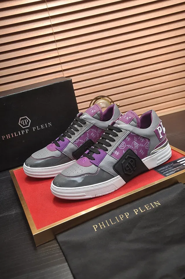 Philipp Plein Gray Purple Layered Leather And Synthetic Upper Glossy Patent Toe Cap Lifestyle Sneakers 7