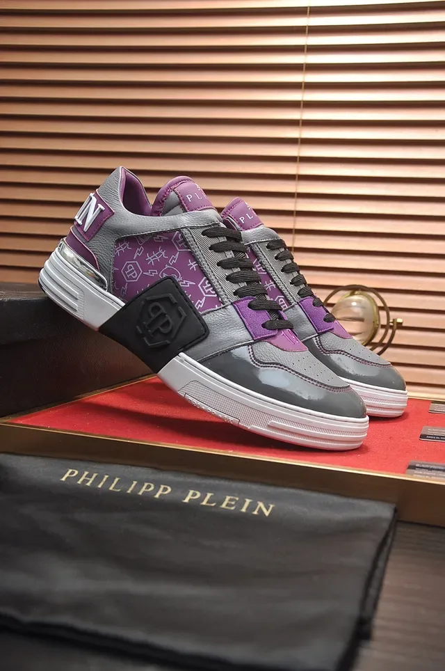 Philipp Plein Gray Purple Layered Leather And Synthetic Upper Glossy Patent Toe Cap Lifestyle Sneakers 8