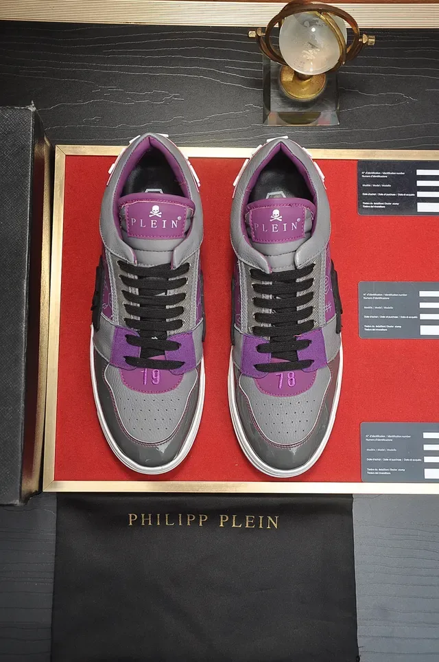 Philipp Plein Gray Purple Layered Leather And Synthetic Upper Glossy Patent Toe Cap Lifestyle Sneakers 9