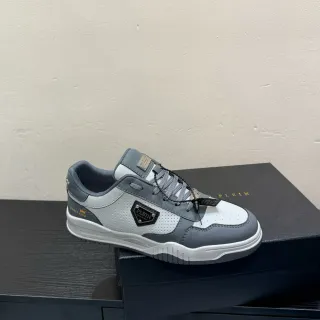 Philipp Plein Gray White Perforated Mesh Panel Shield Logo Badge Lifestyle Sneakers