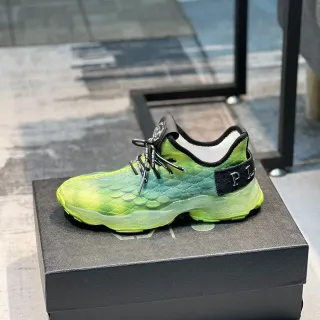Philipp Plein 绿色黑色鳞片纹理针织鞋面半透明鞋底厚底运动鞋