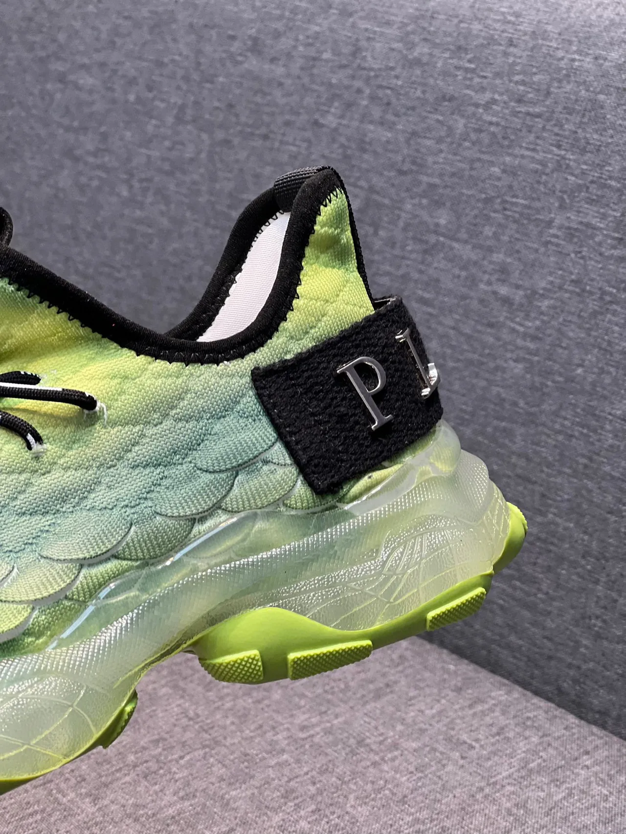 Philipp Plein Vert Noir Tricoté Texturé Écailles Haut Semelle Translucide Sneakers Chunky 8