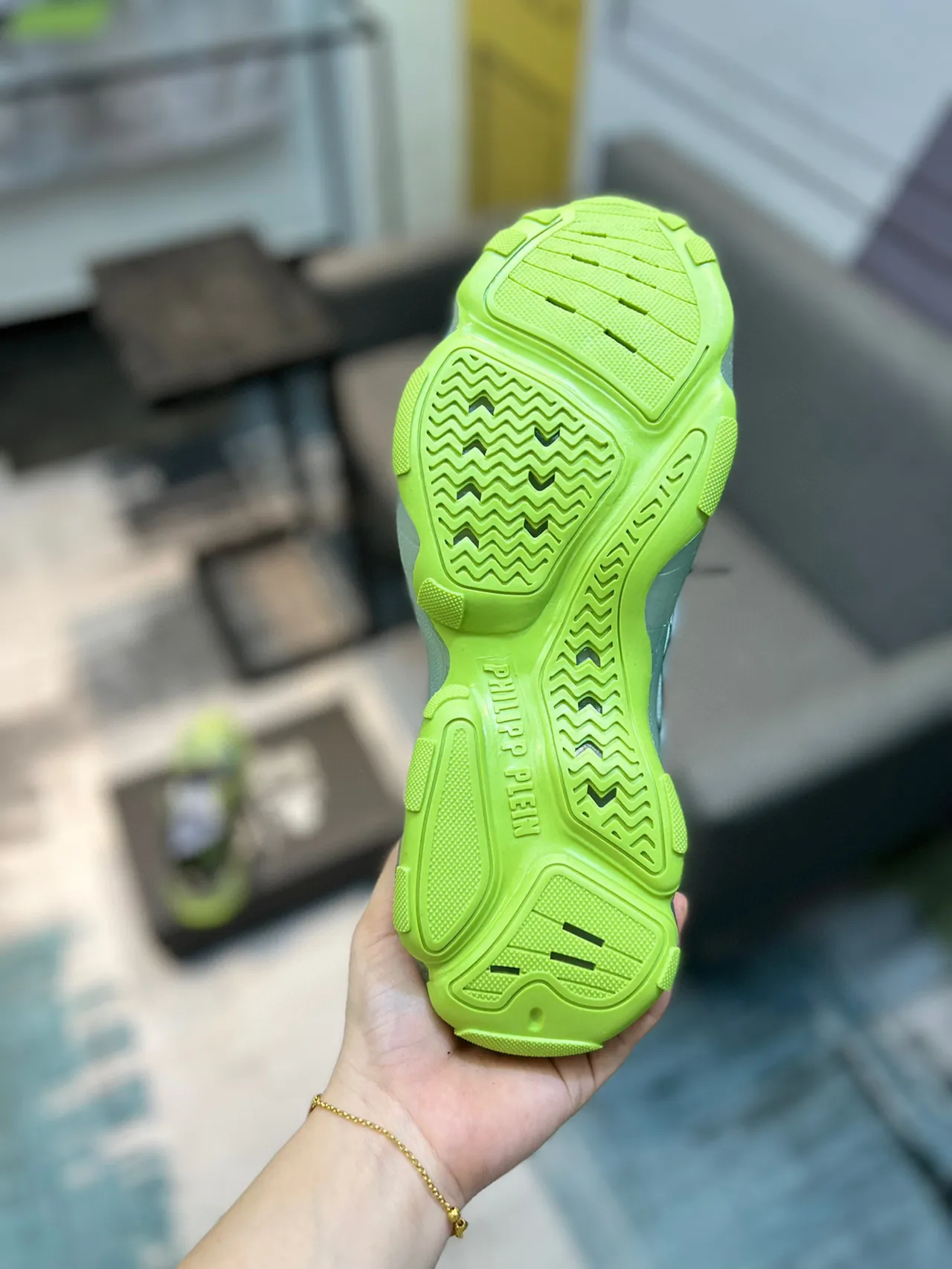 Philipp Plein Vert Noir Tricoté Texturé Écailles Haut Semelle Translucide Sneakers Chunky 9