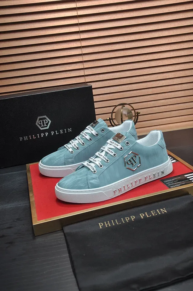 Philipp Plein Sneakers Lifestyle Bleu Clair Lacés avec Marque 4