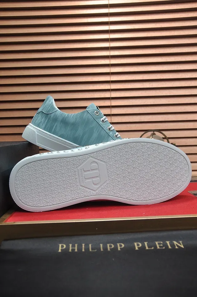 Philipp Plein Sneakers Lifestyle Bleu Clair Lacés avec Marque 7