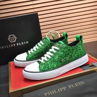 Philipp Plein Mega Star Green Glitter White Sole Lifestyle Sneakers