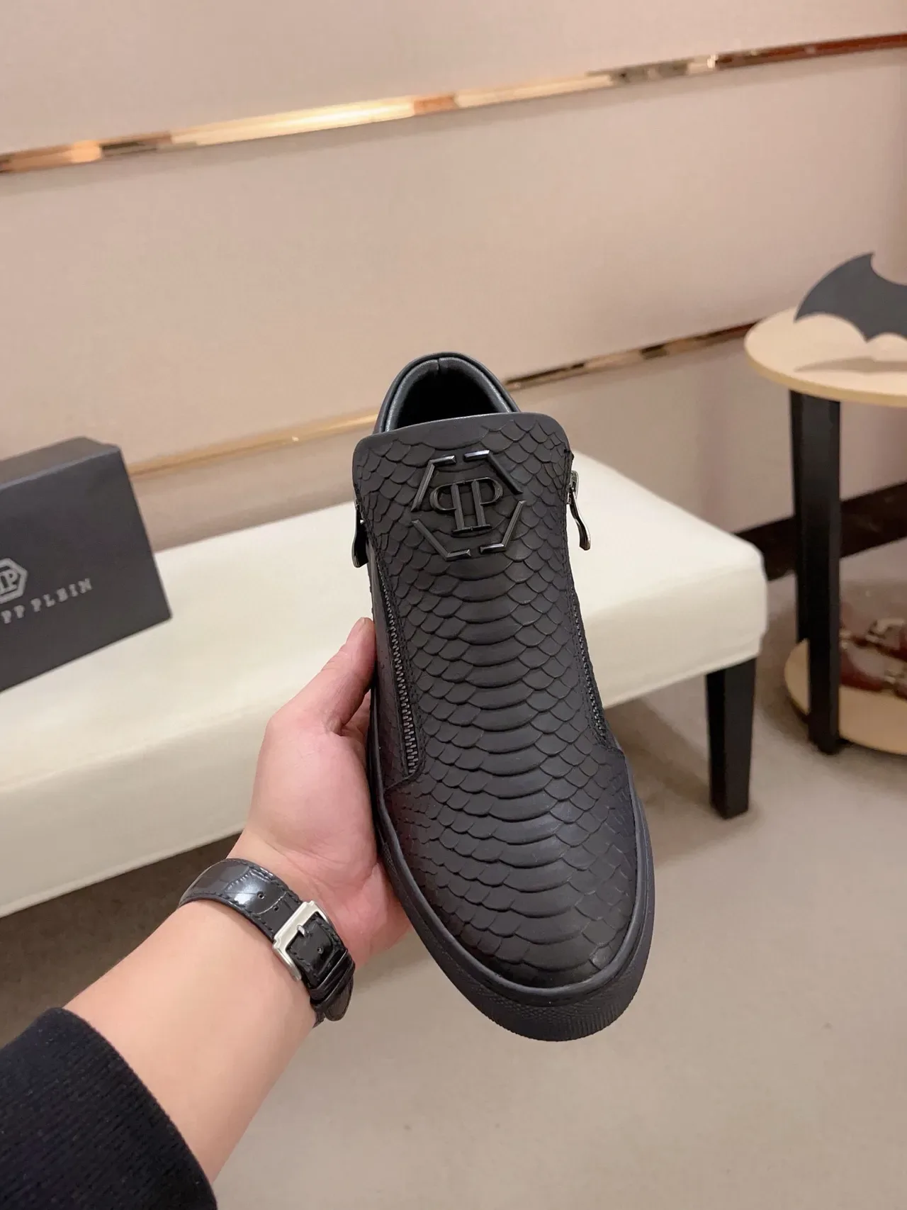 Philipp Plein Snake-Embossed Zipper Slip-On Sneaker 3