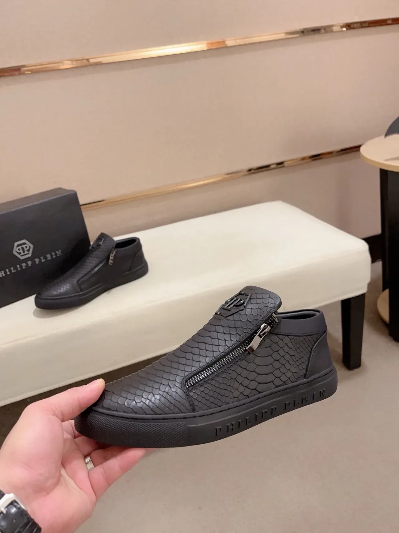 Philipp Plein Snake-Embossed Zipper Slip-On Sneaker 4
