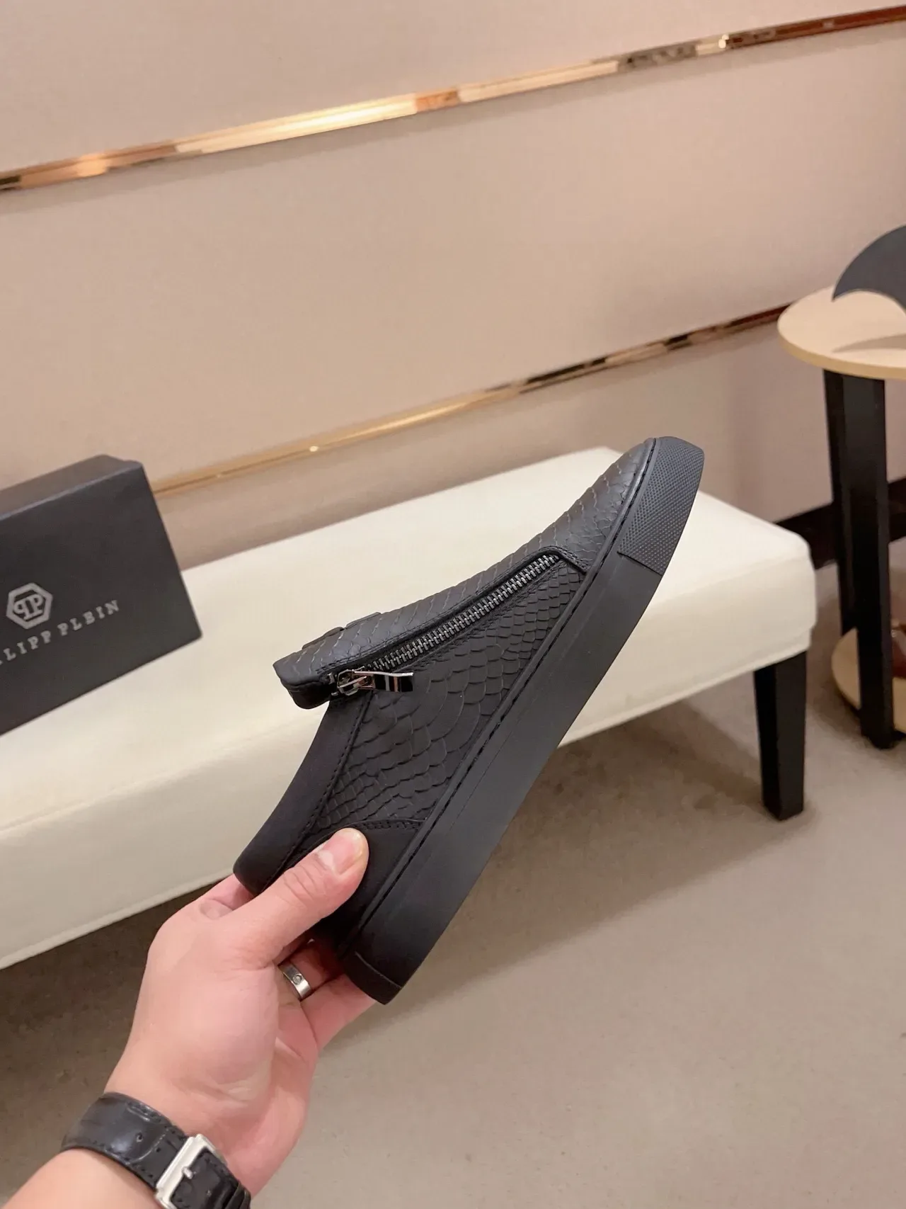 Philipp Plein Snake-Embossed Zipper Slip-On Sneaker 6