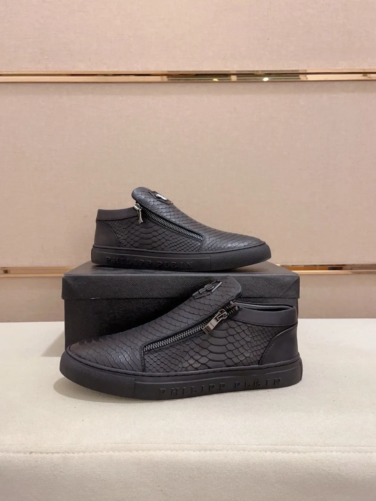 Philipp Plein Snake-Embossed Zipper Slip-On Sneaker 8