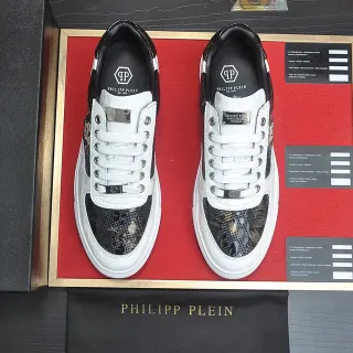 Philipp Plein 白色和黑色蛇皮纹理低帮生活方式运动鞋