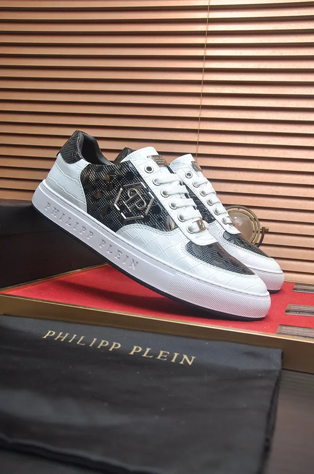 Philipp Plein Chaussures lifestyle basses blanc et noir texturées en peau de serpent 2