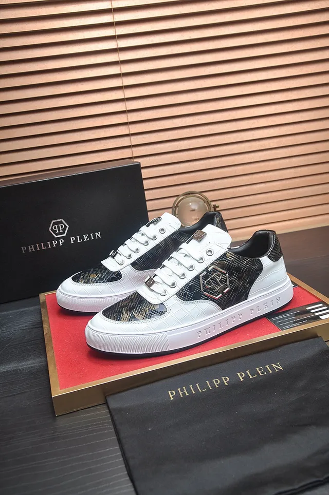 Philipp Plein Chaussures lifestyle basses blanc et noir texturées en peau de serpent 3