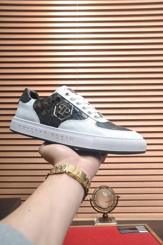 Philipp Plein Chaussures lifestyle basses blanc et noir texturées en peau de serpent 4