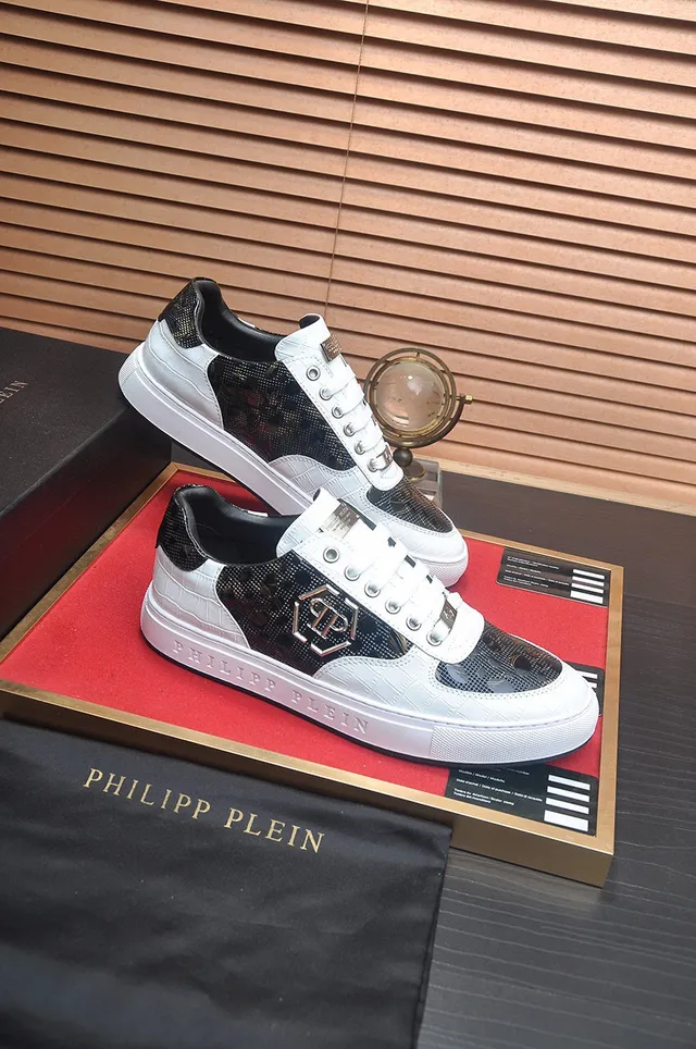 Philipp Plein Chaussures lifestyle basses blanc et noir texturées en peau de serpent 6