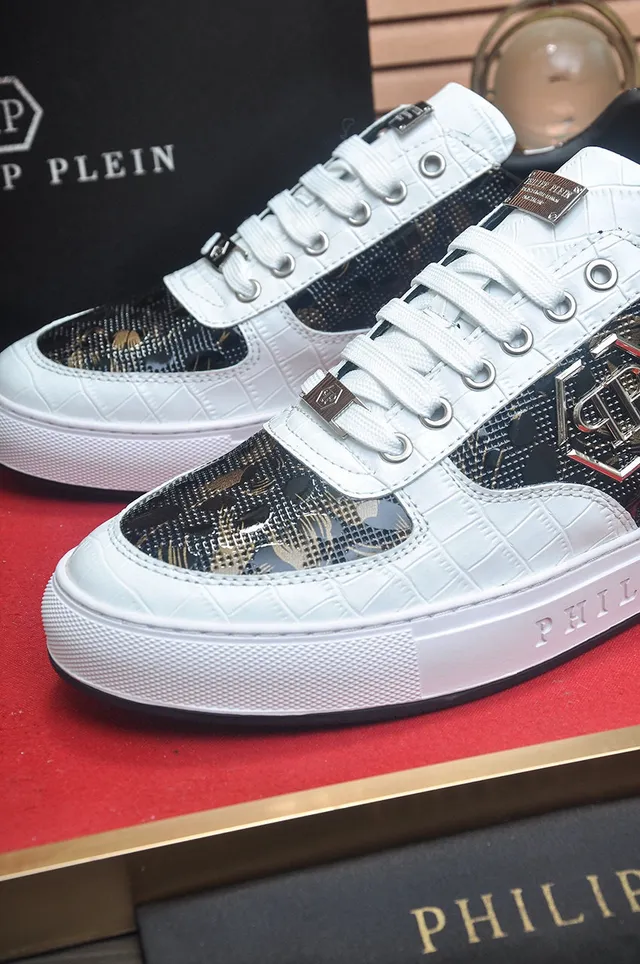 Philipp Plein Chaussures lifestyle basses blanc et noir texturées en peau de serpent 8