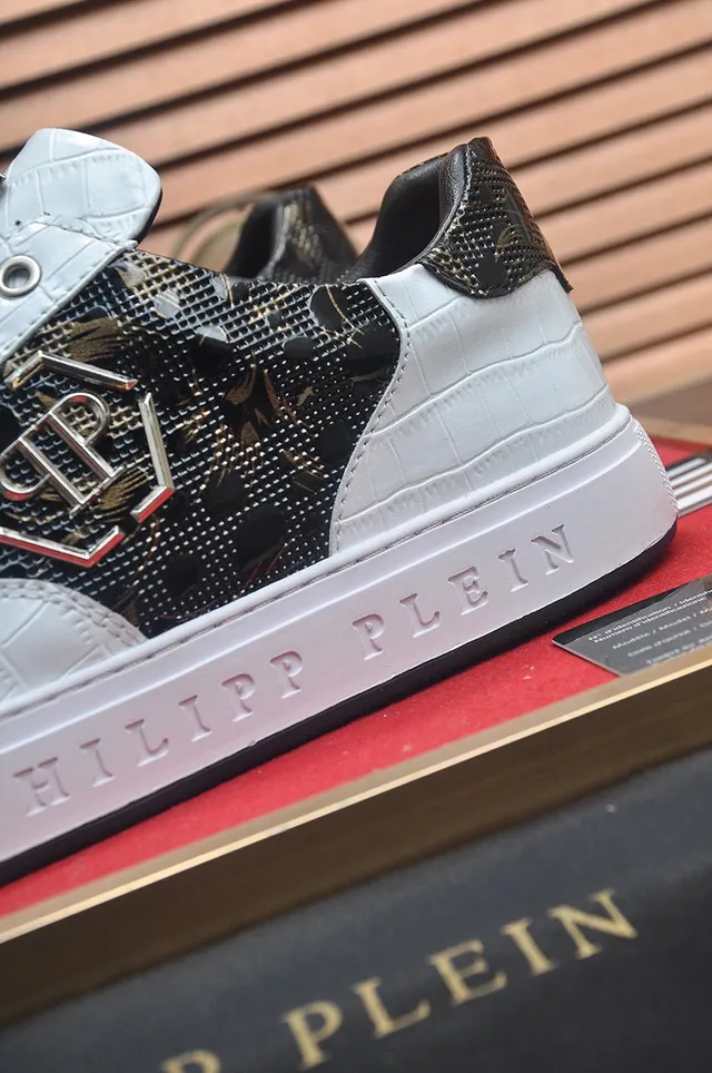Philipp Plein Chaussures lifestyle basses blanc et noir texturées en peau de serpent 9