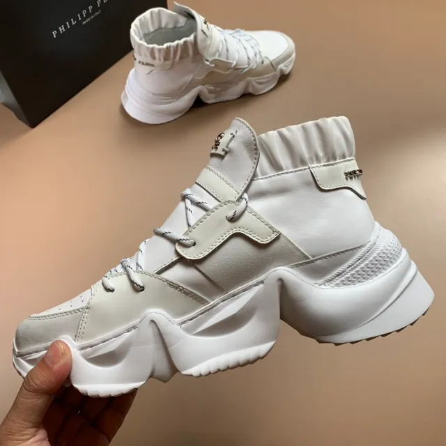 Philipp Plein White Ruched Collar Skull Hardware Chunky Sneakers 2