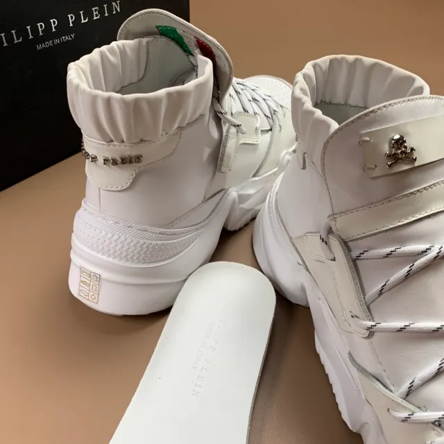 Philipp Plein White Ruched Collar Skull Hardware Chunky Sneakers 5