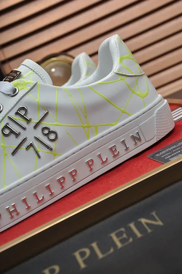 Philipp Plein White Yellow Leather Upper Neon Geometric Web Print Lifestyle Sneakers 2