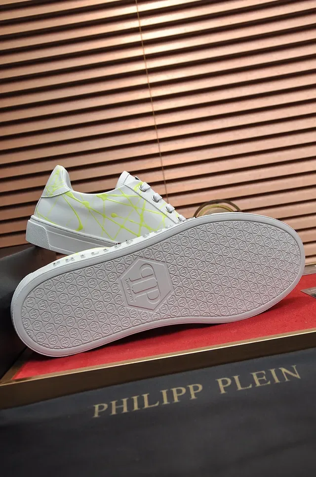 Philipp Plein White Yellow Leather Upper Neon Geometric Web Print Lifestyle Sneakers 3