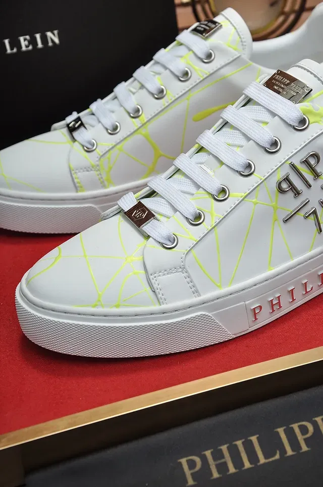 Philipp Plein White Yellow Leather Upper Neon Geometric Web Print Lifestyle Sneakers 4
