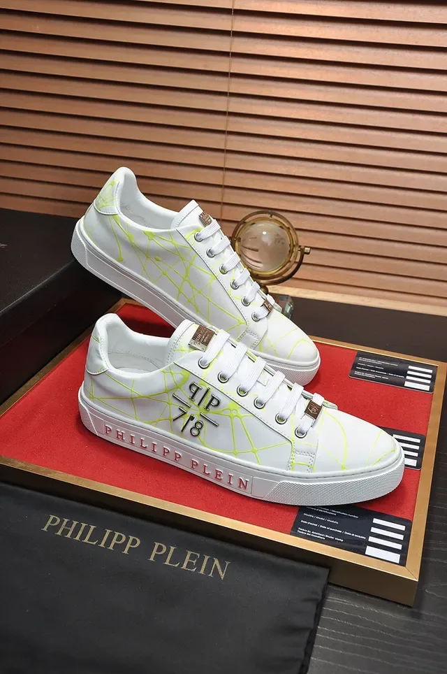 Philipp Plein White Yellow Leather Upper Neon Geometric Web Print Lifestyle Sneakers 5