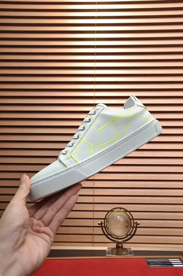 Philipp Plein White Yellow Leather Upper Neon Geometric Web Print Lifestyle Sneakers 6