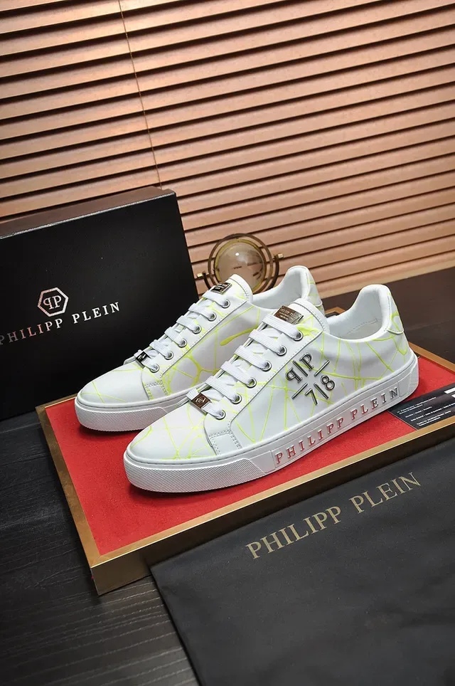 Philipp Plein White Yellow Leather Upper Neon Geometric Web Print Lifestyle Sneakers 7