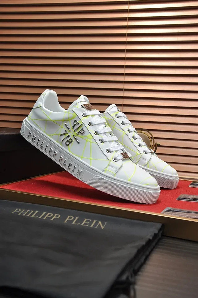 Philipp Plein White Yellow Leather Upper Neon Geometric Web Print Lifestyle Sneakers 8