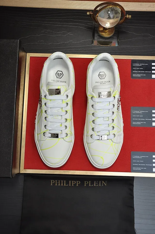 Philipp Plein White Yellow Leather Upper Neon Geometric Web Print Lifestyle Sneakers 9