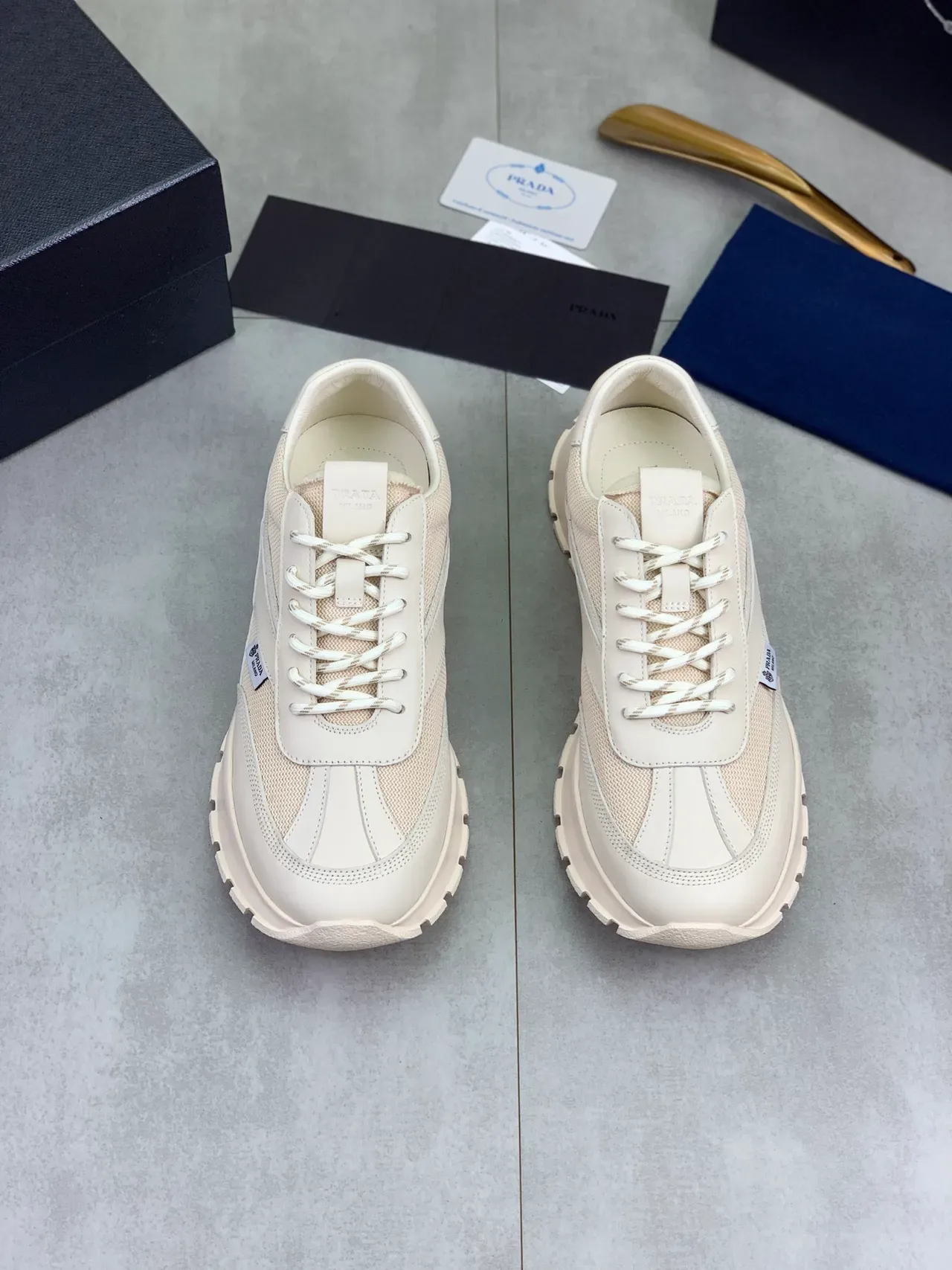Prada Beige Low-Top Platform Sole Chunky Sneakers 4