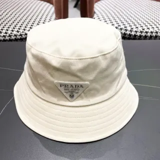 Prada Beige Structured Crown Stitched Brim Bucket Hat