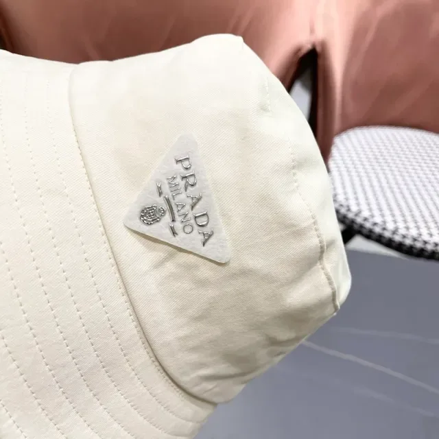 Prada Beige Structured Crown Stitched Brim Bucket Hat 2